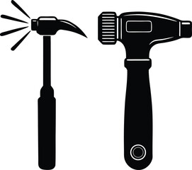 Hammer And Electric Screwdriver Vector Silhouette Art Icon Illustration

