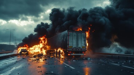 A fiery highway accident