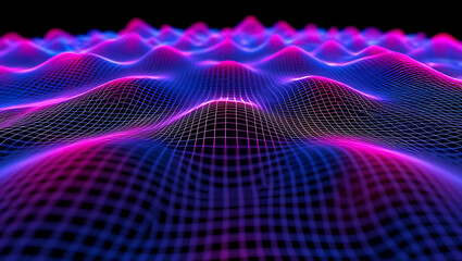 Abstract grid landscape with pink and blue lighting