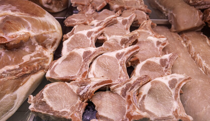 Pork chops at a market