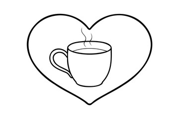 Heart shaped lineart mug of hot drink love coffee tea