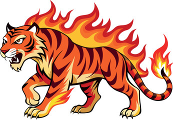 Obraz premium tiger in flames isolated on white background .eps