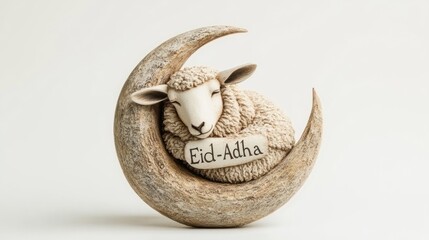 A sheep figurine nestled within a crescent moon