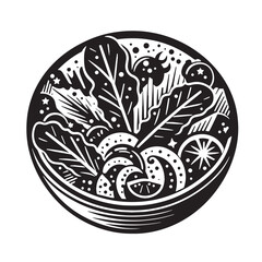 Black Caesar Salad Silhouette Vector, High Quality Illustration on White Background