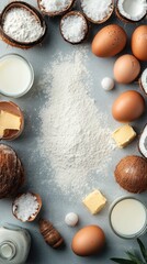 A top-down view of baking ingredients