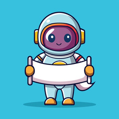 Cute Astronaut Holding Rocket Card Game – Cartoon Vector Icon Illustration, Science Technology Concept Isolated
