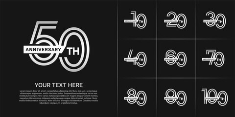 Anniversary logo type set with double line number. white color with ribbon for celebration event