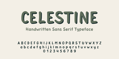 Handwritten modern alphabet typography vector illustration. Creative sans serif typeface with numbers.