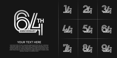 Anniversary logo type set with double line number. white color with ribbon for celebration event