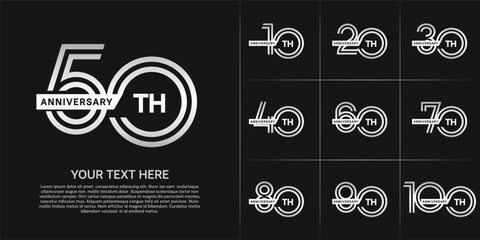 Anniversary logo type set with double line number. white color with ribbon for celebration event