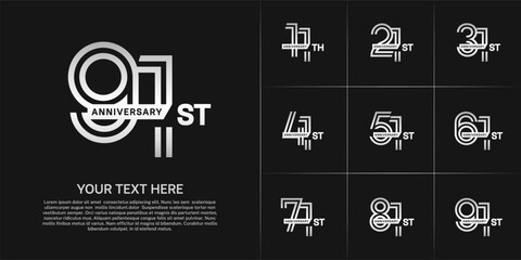 Anniversary logo type set with double line number. white color with ribbon for celebration event