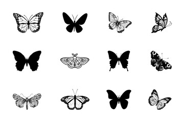A beautiful vector collection of butterfly silhouettes and insect illustrations for nature-inspired designs
