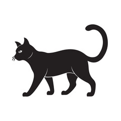 Obraz premium Black Cat Silhouette Standing Calmly with Curved Upright Tail