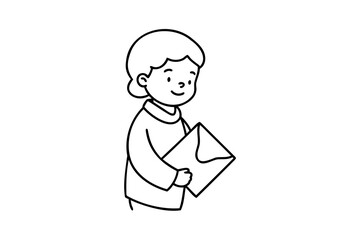 Child holding envelope lineart simple illustration