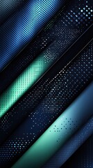 Abstract design of overlapping diagonal stripes in shades of teal, blue, and black