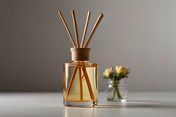 Minimalist Reed Diffuser with Small Yellow Roses for Scented Home

