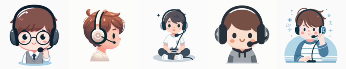 vector of a boy using a headset