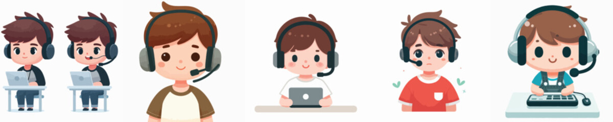 vector of a boy using a headset