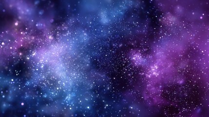 Naklejka premium Ultra quality image of cosmic starry sky with vibrant purple and blue nebulae creating a sparkling bokeh overlay for a luxurious holiday background design.
