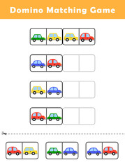 Domino Matching Game for Kids. Fun Learning Game with Cute Car Illustration. Educational Activity for Children.