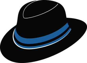 Black Fedora Hat with Blue Band  Stylish Vector Illustration for Fashion and Accessories