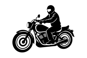 Fototapeta premium Silhouette of a motorcyclist riding a motorcycle isolated on white background