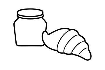 Lineart illustration of a glass jar and croissant