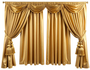 Elegant Golden Curtains Tied Back with Decorative Rope Tassels, Classic Luxury Look, Isolated on Transparent Background