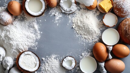 Baking ingredients arranged in a frame