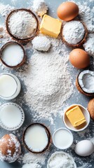 Baking ingredients arranged on a gray surface