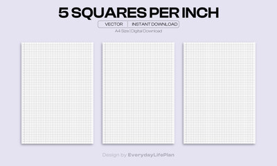 5 Squares Per Inch Graph Paper – Printable A4 Grid Template | Vector Digital Download for Drawing, Math, and Design