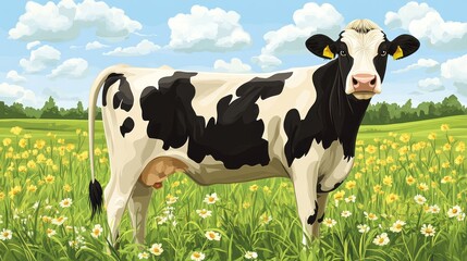Black and white cow in a meadow