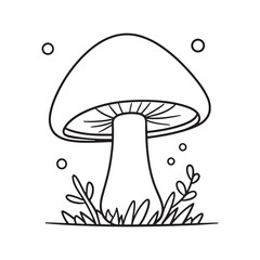 Mushroom Line Art Vector, Black and White Mushroom Illustrations.