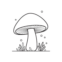 Mushroom Line Art Vector, Black and White Mushroom Illustrations.