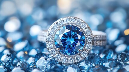 Close-up of a dazzling blue diamond ring