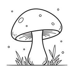 Mushroom Line Art Vector, Black and White Mushroom Illustrations.