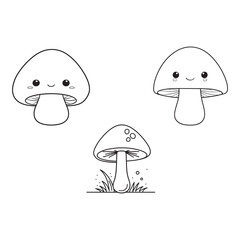 Mushroom Line Art Vector, Black and White Mushroom Illustrations.