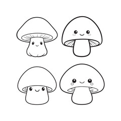 Mushroom Line Art Vector, Black and White Mushroom Illustrations.