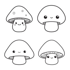Mushroom Line Art Vector, Black and White Mushroom Illustrations.
