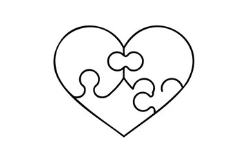Two heart puzzle pieces lineart simple love design