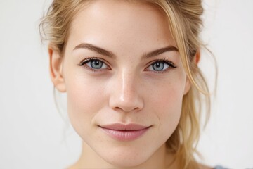 Naklejka premium A close up of a woman's face with blue eyes
