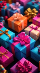 Colorful gift boxes arranged closely together