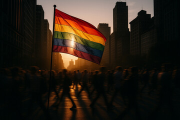 Pride Flag Crowd City Sunset