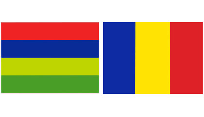 Fototapeta premium Mauritius Official flag with Chad national flag, both countries flags in Rectangular shape and isolated on white background Horizontal colorful design Flag with together. Mauritius