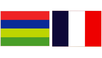 Mauritius Official flag with France national flag, both countries flags in Rectangular shape and isolated on white background
Horizontal colorful design Flag with together.
Mauritius