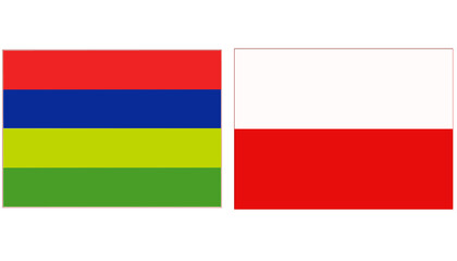 Mauritius Official flag with Poland national flag, both countries flags in Rectangular shape and isolated on white background
Horizontal colorful design Flag with together.
Mauritius