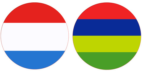 Fototapeta premium Luxembourg Official flag with Mauritius national flag, both countries flags in Round shape and isolated on white background Circular colorful design Flag with together. Mauritius