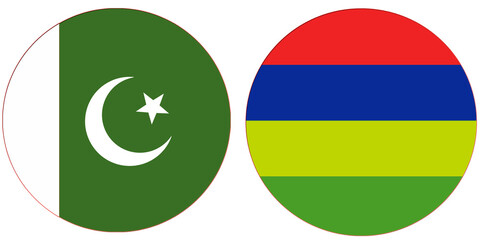 Pakistani Official flag with Mauritius national flag, both countries flags in Round shape and isolated on white background
Circular colorful design Flag with together.
Mauritius