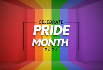 2025 Celebrate lgbt pride month with colorful rainbow pride background for banner, text, greeting card, poster, web banner, social media. Vector illustration lgbt pride month banner background design.
