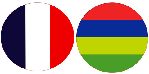 France Official flag with Mauritius national flag, both countries flags in Round shape and isolated on white background
Circular colorful design Flag with together.
Mauritius